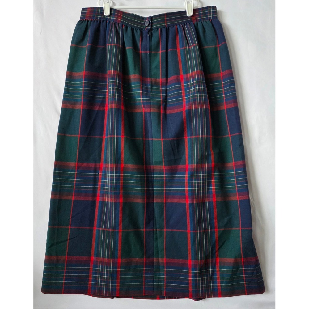Vintage Pendleton Wool Plaid Midi Skirt Navy Green Red Size 16 Made in USA - Picture 2 of 8